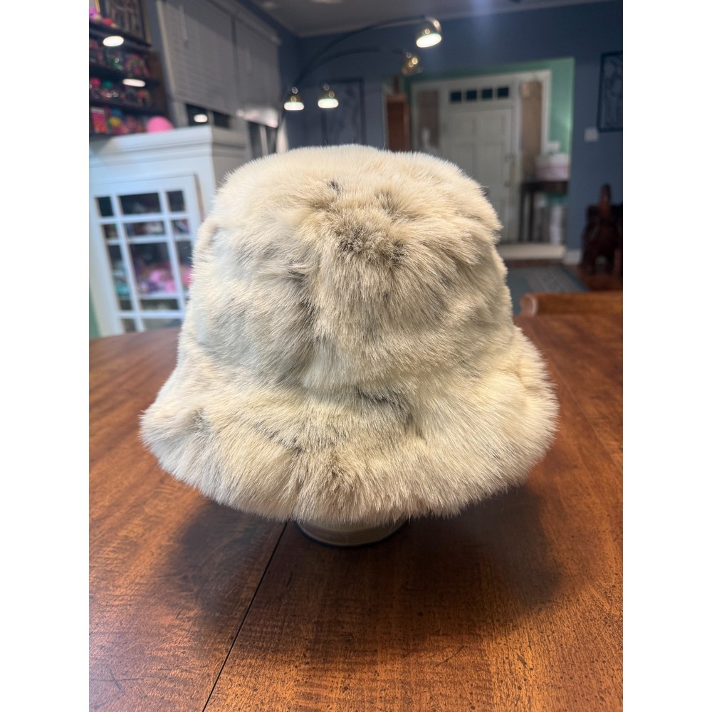 Women's Cream Gray Fur-Texture Bucket Hat Plush Winter Unbranded